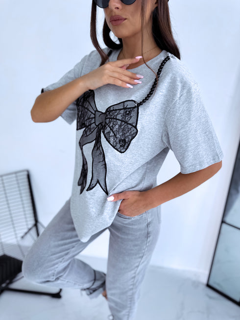 T-krekls "PEARL AND LACE" - pelēks